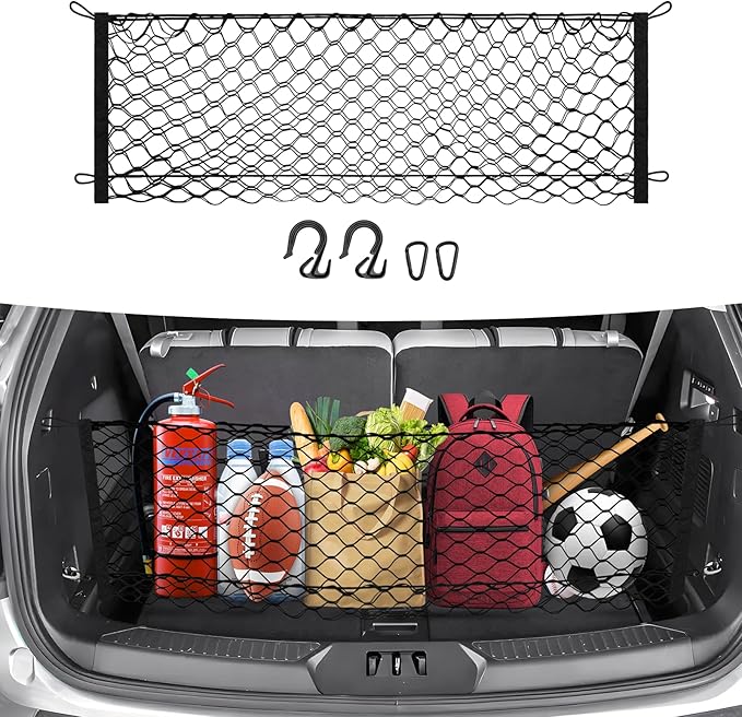Canvcle Trunk Cargo Net for 2020-2026 Ford Explorer Accessories Envelope Style Mesh Trunk Net Organizer and Storage Stretchable Adjustable Elastic Nylon Rear Cargo Netting with Hooks