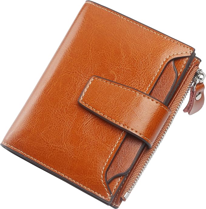 Lavemi Small Compact Women Wallet RFID Blocking Genuine Leather Bifold Purse with ID Windows