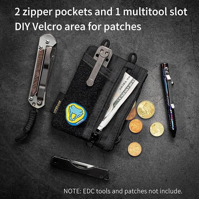 VIPERADE VE18-S Small EDC Pouch, Mini EDC Pocket Organizer for Men, EDC Pocket Organizer, 3 Slots with 2 Zipper Pockets Multitool Pouch