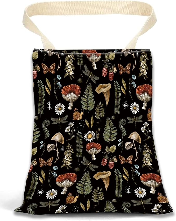 Hanging Car Trash Can Bag - Boho Brown Mushroom Design, Back Seat Organizer for Travel, Camping, Vehicle Accessories