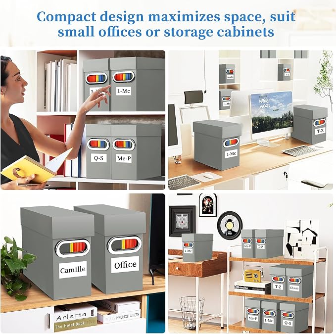 File Organizer Box with Lid & Handle, Thickened Cardboard Hanging File Folder Storage Boxes for Letter Size, Portable Filing Organizer for Office, Home, Classroom, Greige 2 Pack
