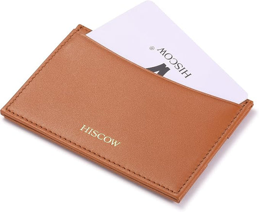 Leather Thin Card Holder, Slim ID Case Small Credit Card Wallet for Men & Women (Cognac)