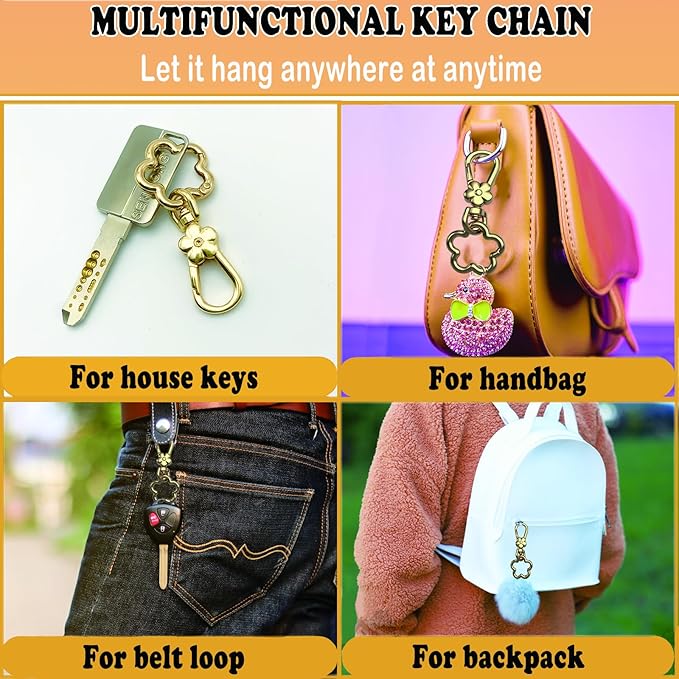 Metal Keychains for Women Men, 2PCS Cute Flower Shape Quick Release Key Chain Bag Charms Car Keychain Holder Clip