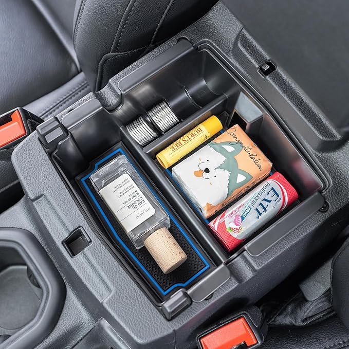 PIMCAR Center Console Organizer for Jeep Wrangler JL/JLU (2018-2026) & Gladiator JT (2020-2026) | Armrest Storage Tray | Interior Accessories (Not for JK/JKU) | Blue Liner Trim
