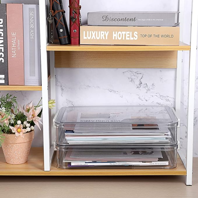 BTSKY 2 Pack Plastic Storage Containers with Lids, Portable Project Case Document Organizer Stackable Plastic File Storage Box for A4 File Paper Documents Scrapbook Art Supplies&Crafts(Big, White)