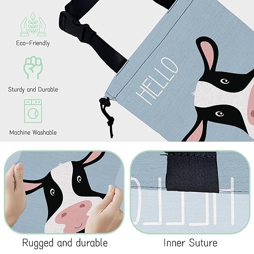 Cute Cow Car Garbage Bag,Waterproof Small Car Trash Bag Hanging Back of Seat,Drawstring Hanging Car Trash Bag with Adjustable Buckle for Car Accessories