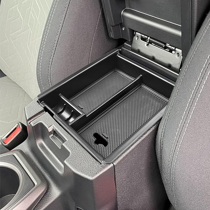 TACOBRO Center Console Organizer Compatible with Toyota Tacoma Accessories 2016 2017 2018 2019 2020 2021 2022 2023, Interior Armrest Insert Tray Underseat Storage Box, Black Trim