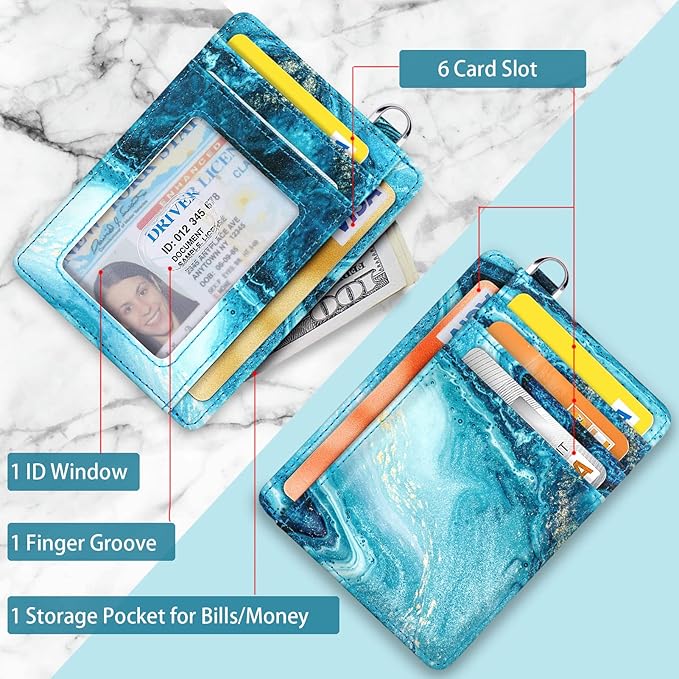 Coco Rossi Slim Front Pocket Wallet RFID ID Card Holder Cute Small Wallet with Wrist Lanyards Key Chain Holder for Women,Flowing Blue