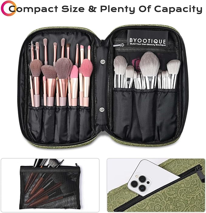 BYOOTIQUE Travel Makeup Brush Holder Bag Cosmetic Brush Organizer Rococo 2 Pack