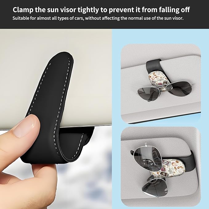 Sunglasses Holder for Car Visor, PU Leather Glasses Clip Organizer, Cute Magnetic Eyeglass Holder for Vehicle Sun Visor, Car Interior Accessory for Women & Men Coffee Bean Pattern