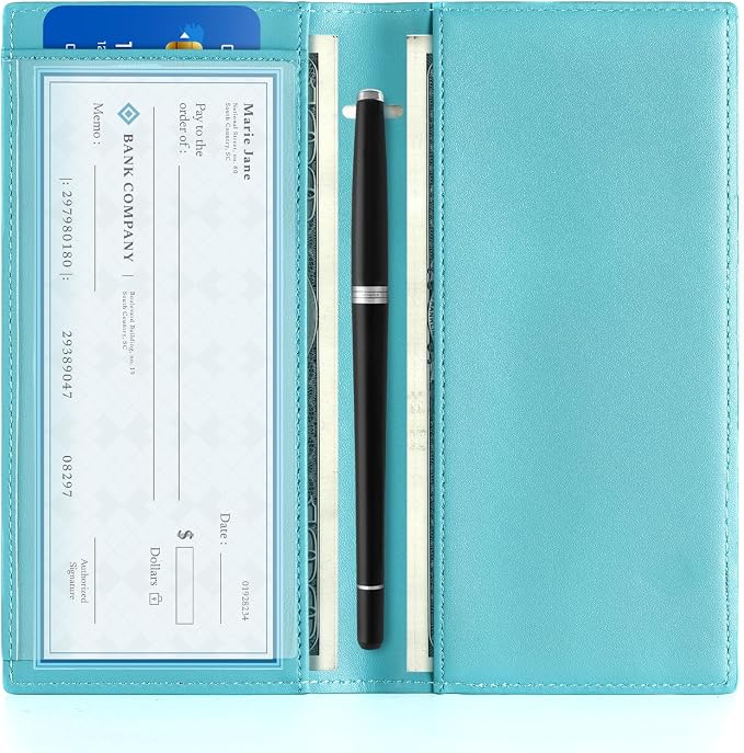 CoBak Premium Leather Checkbook Cover - RFID Blocking, Classic Design, Slim & Durable - Perfect for Personal & Business Checks