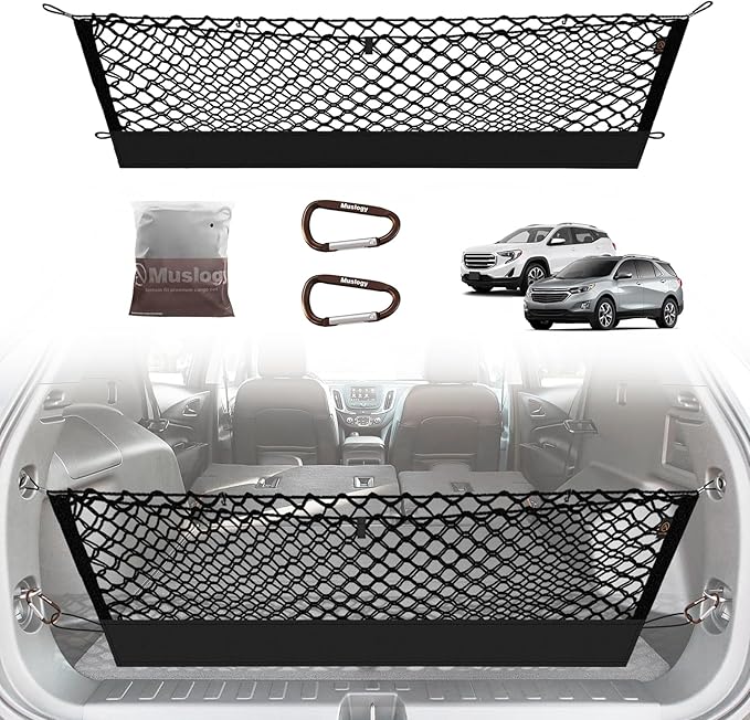 Muslogy Truck Bed Cargo Net Trunk Netting Compatible with 2018-2024 Chevy Equinox | GMC Terrain Accessories, Pickup Cargo Organizer SUV Sedan Storage Net w/Heavy Duty Carabiners