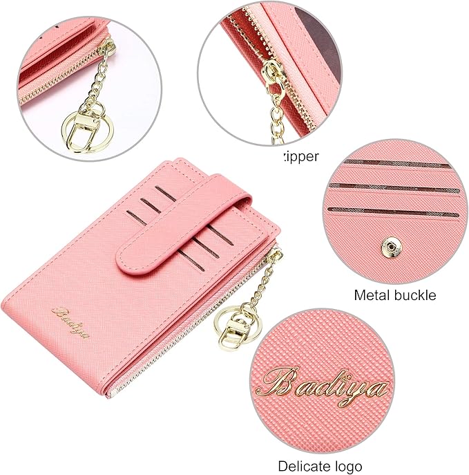 Badiya Slim Women Wallet RFID Blocking Bifold Compact 9 Card Slots Holder Wallets Soft Leather with Zipper Coin Pocket 2 ID Window