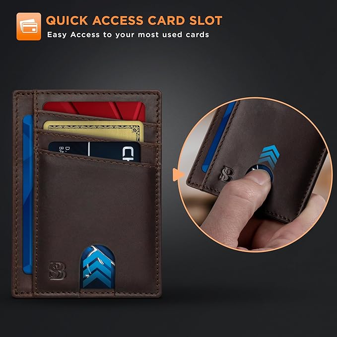 SERMAN BRANDS RFID Blocking Slim Minimalist Mens Front Pocket Wallet. Thin Card Holder. Full Grain Leather Wallets for Men