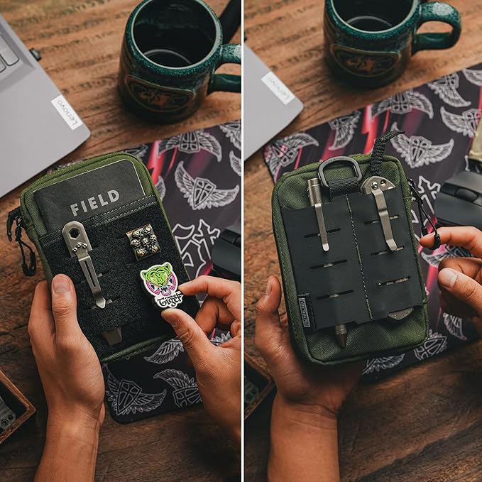 TACTICAL GEEK EDC Compact Waist Pocket Pouch, Men EDC Pouch Organizer, Multi-Purpose Molle Tool Pouch for Multitools, Utility Tool Organizer Bag for Daily Essentials Carry(Block E3.0-GY)