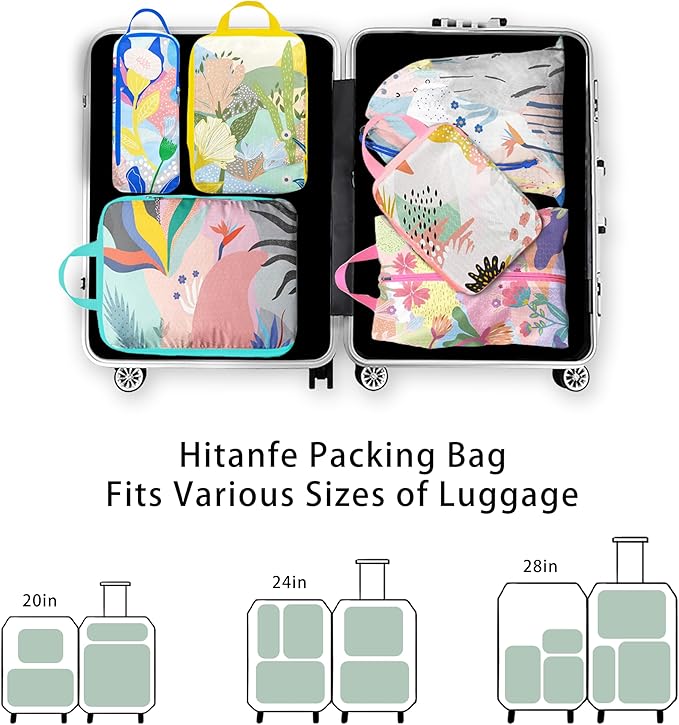6 Pcs Compression Packing Cubes, Packing Cubes for Travel, Waterproof Luggage Organizer Bags Set, Cute Packaging Cubes for Women Kids Backpack Carry-Ons