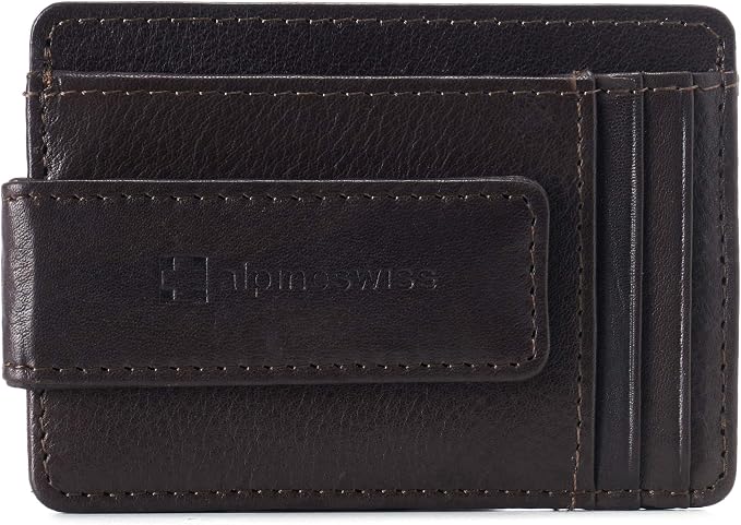 alpine swiss Harper Mens RFID Slim Money Clip Front Pocket Wallet Minimalist Leather ID Card Holder | RFID