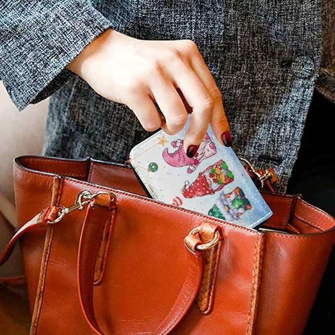 Gnomes RFID Credit Card Holder Wallets Christmas for Women Leather Zipper Card Case Accordion Wallet for Ladies Girls