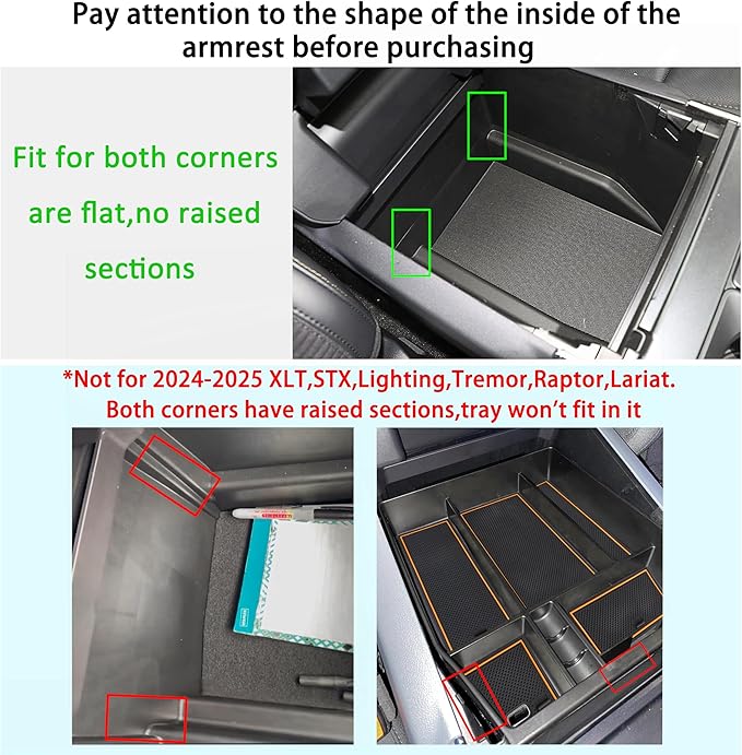 Center Console Organizer Tray for Ford F150 2021 2022 2023 2024 Accessories Interior Secondary Storage Armrest Box Insert Hidden Cubby Drawer (Full Console w/Bucket Seats ONLY) (Orange Trim)