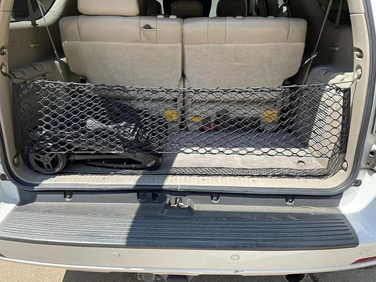 Rear Trunk Organizer Cargo Net for Toyota Sequoia 2001-2007 – Envelope Style Cargo Net for SUV – Black Color – Premium Mesh Elastic Car Trunk Organizer Vehicle Carrier Storage