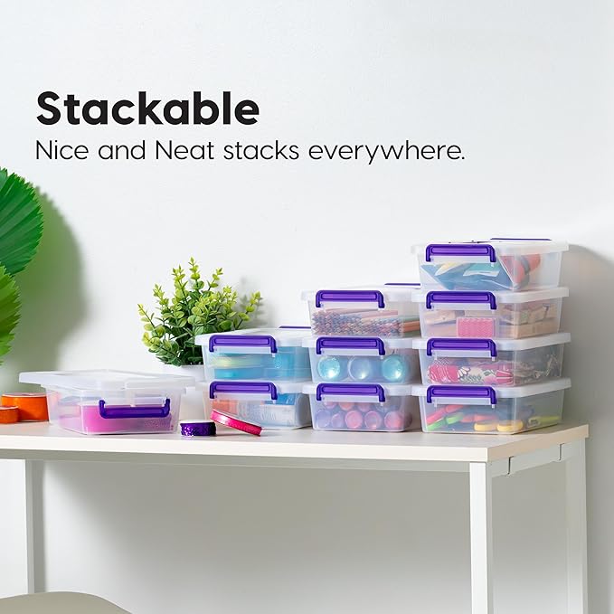 IRIS USA 3 Qt. Plastic Craft Storage Container Bins with Lids, 10 Pack, Small Art & Office Supply Organizer Tote, Sensory Bins & Boxes for Home & University, Stackable, Secure Latch Buckles, Clear