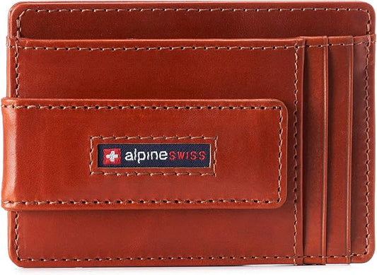 alpine swiss Harper Mens RFID Slim Money Clip Front Pocket Wallet Minimalist Leather ID Card Holder | RFID