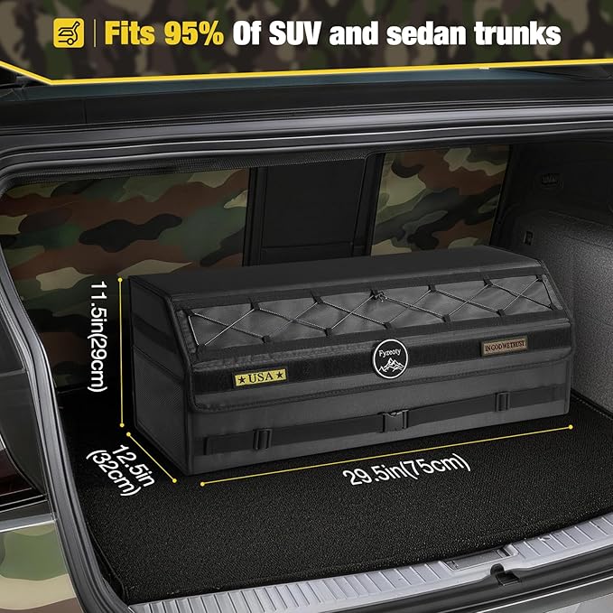 Fyzeoty Car Organizers and Storage - Trunk Organizer for Suv Car, Car Trunk Oxford Cloth Storage Box, Extra Large, Tactical Style Lid, Collapsible and Adjustable Tactical-Black