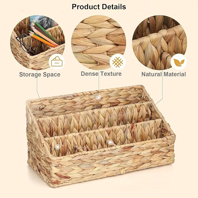 Desk Organizer – Countertop Mail Organizer, Magazine Holder, Boho Decor Water Hyacinth Desk Mail Holder for Home Office, Farmhouse, 12.6" L x 6.7" W x 6.3" H