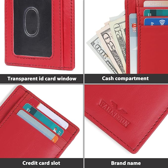 Ultra Slim Leather Wallet Just 0.12 Thick, 6 Card Slots, RFID Blocking, Soft, Durable, Minimalist Genuine Leather, Credit Card Holder for Men & Women Great Gift