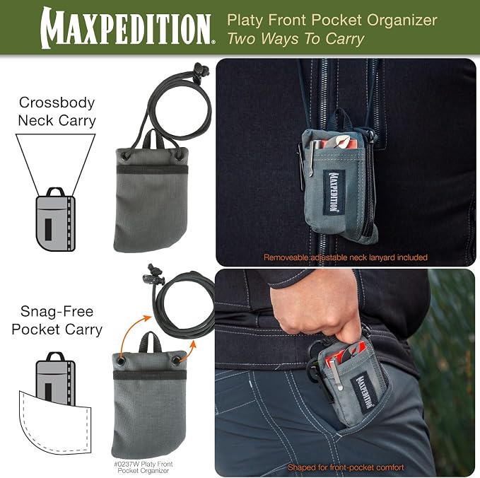 MAXPEDITION Platy Pocket Organizer, Durable EDC Tool Pouch for Men, Neck Wallet with Paracord Lanyard, Holds Flashlight, Multitool, Pen, Notebook