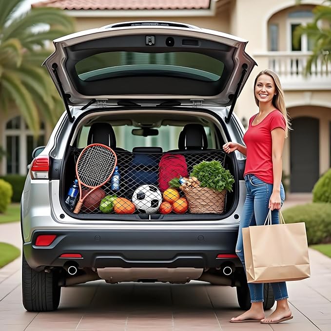 BAILALIBO Cargo Net Stretchable. Adjustable Trunk Nets for SUV, Cars, Jeep and Trucks, Small Automotive Elastic Storage Net with Hook, Car Organizer Net (43.3x15.8 Inch)