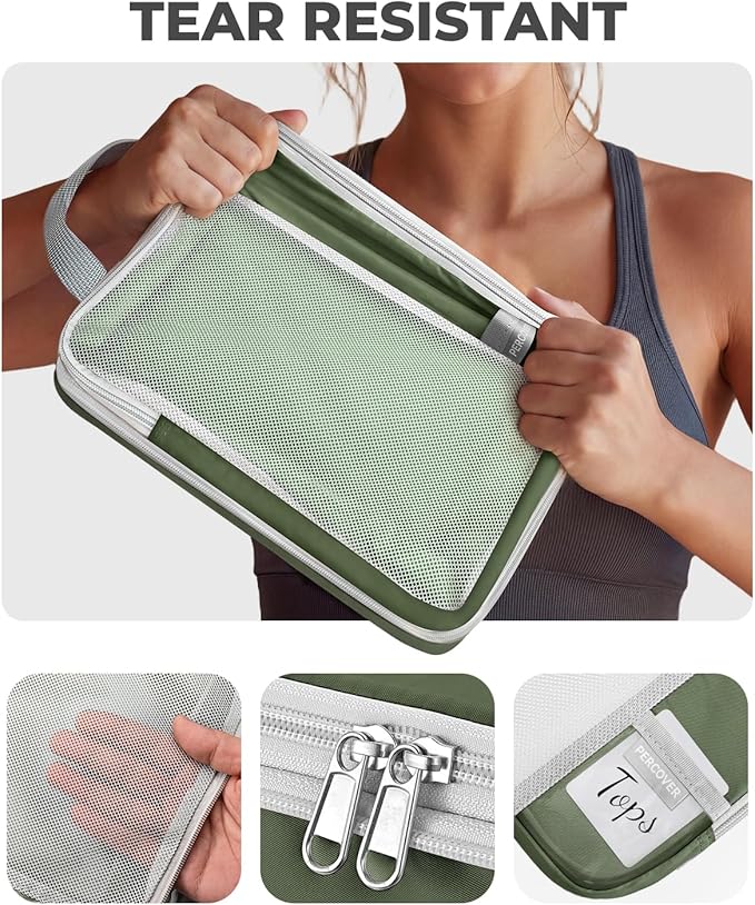 Percover Compression Packing Cubes 10-Piece Set, Packing Cubes Compression for Travel with Toiletry Bag, Laundry Bag & Shoe Bag, All-in-One Travel Organizer for Carry On & Checked Luggage, Green