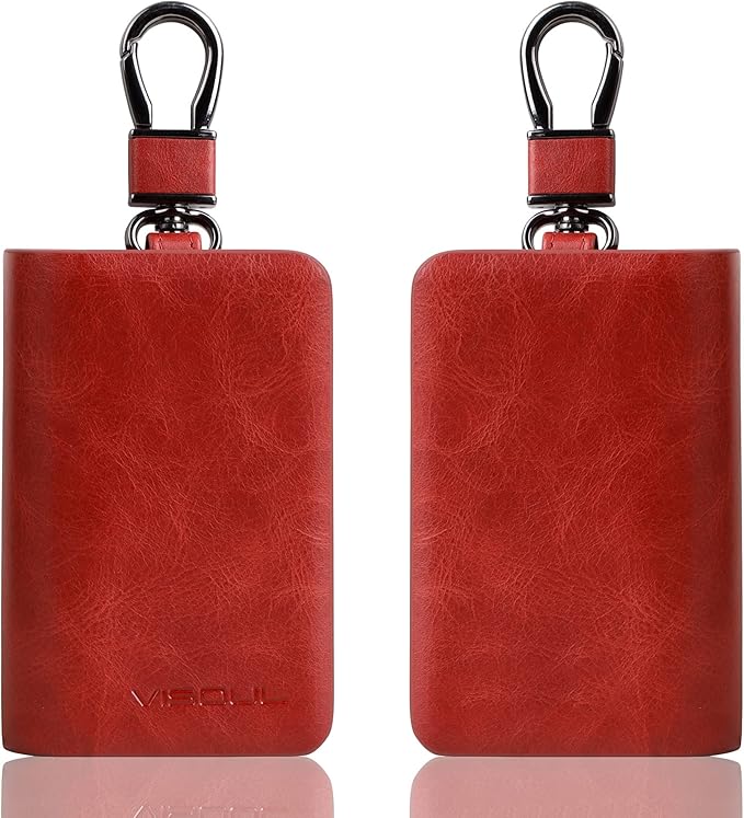 VISOUL Car Key Case Holder Double Zipper, Leather Car Smart Key Fob Case with Keychain for Men and Women