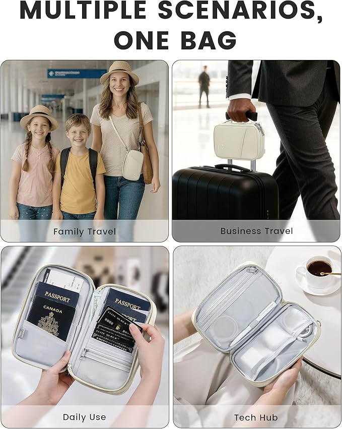 Travelkin 2-in-1 Passport Holder & Travel Organizer for Family with RFID Blocking, Multiple Passport Wallet for Men Women, Travel document holder for Credit Cards, Cash, and Electronic Essentials