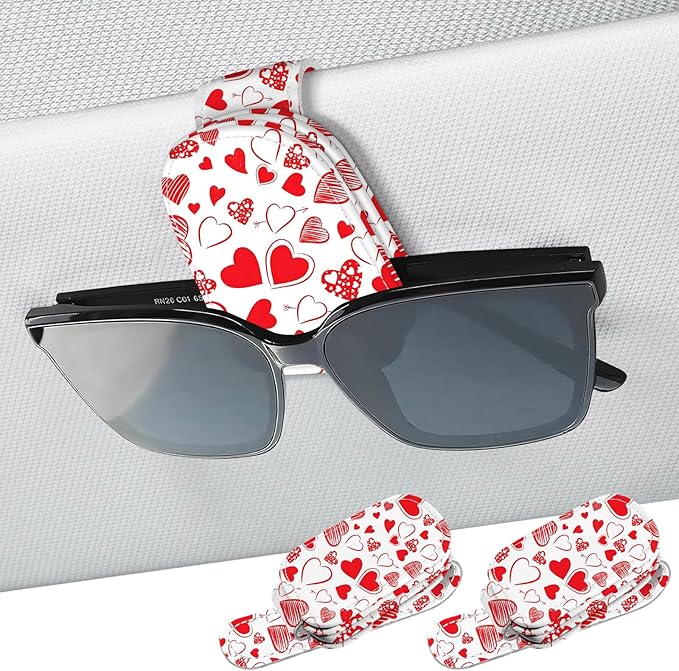 2 Pack Sunglass Holder for Car Visor, Universal Magnetic Car Sunglass Holder for Different Size Eyeglasses, Car Visor Accessories (Heart)