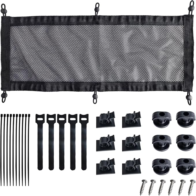 Under Desk Cable Management Net Kit – No Sag Cord Organizer for Power Strips, Mesh Cable Hammock with Screws, Clips & Ties, Wire Management for Standing Desk & Gaming Setup (24.5"x9.5")