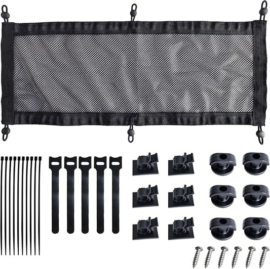 Under Desk Cable Management Net Kit – No Sag Cord Organizer for Power Strips, Mesh Cable Hammock with Screws, Clips & Ties, Wire Management for Standing Desk & Gaming Setup (24.5"x9.5")
