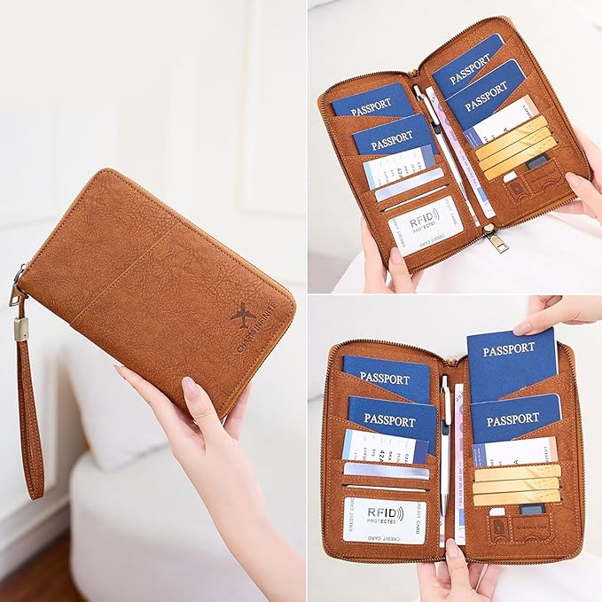 Passports Holder Travel Wallet with Rfids Blocking Document Organizers Case Holds Passports, Cards, Tickets, Cash Women Men Trav