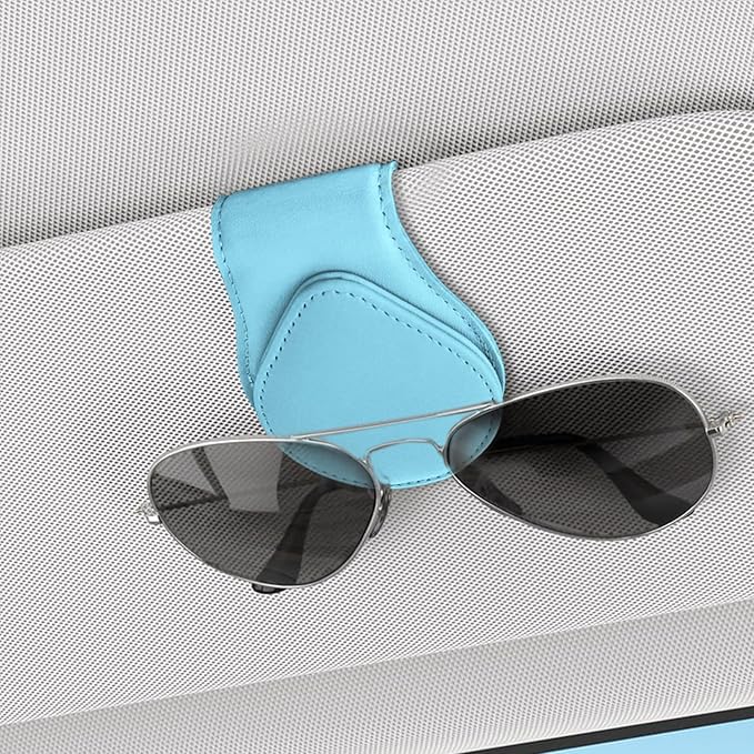 Magnetic Sunglass Holder for Car Visor, Sunglasses Visor Clip, Magnetic Leather Vehicle Glasses Ticket Card Clip, Automotive Eyeglass Hanger Organizer Accessories for Most Vehicles (Blue)