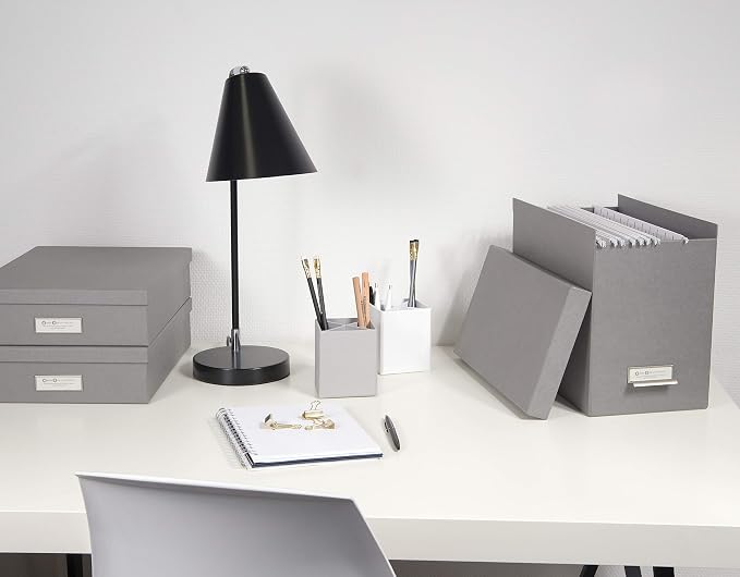 Bigso John Fiberboard Label Frame Desktop File Storage Box - Document Organizer for Important Paperwork - Durable Hanging File Box with a Lid & Metal Label Window - 7.36 x 13.38 x 10.51 in - White