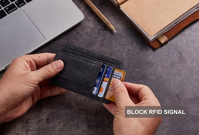 Toughergun Slim Wallet for Men RFID Blocking Money Clip, Minimalist Front Pocket Credit Card Holder, Magnetic Thin Mens Wallets with ID Window