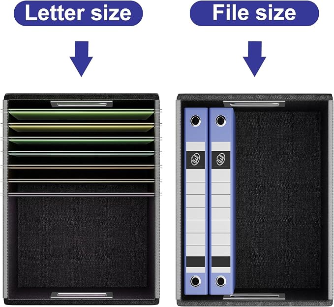 File Organizer Box with Lid, Collapsible Leather File Folder Organizer for Office Document Storage, Filing Box with Plastic Slide for Letter/Legal Size Hanging Files,Navy Blue