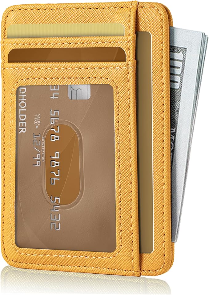 Hoewina Slim Wallet for Men, Credit Card Holder Wallet, Minimalist Design - RFID Blocking Front Pocket Leather Thin Wallet for Men and Women（Cross Sun Yellow）