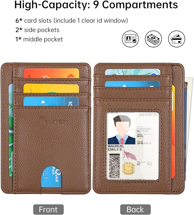 Teskyer Slim Wallet for Men, Minimalist Front Pocket RFID Blocking Leather Wallet Credit Card Holder for Men & Women