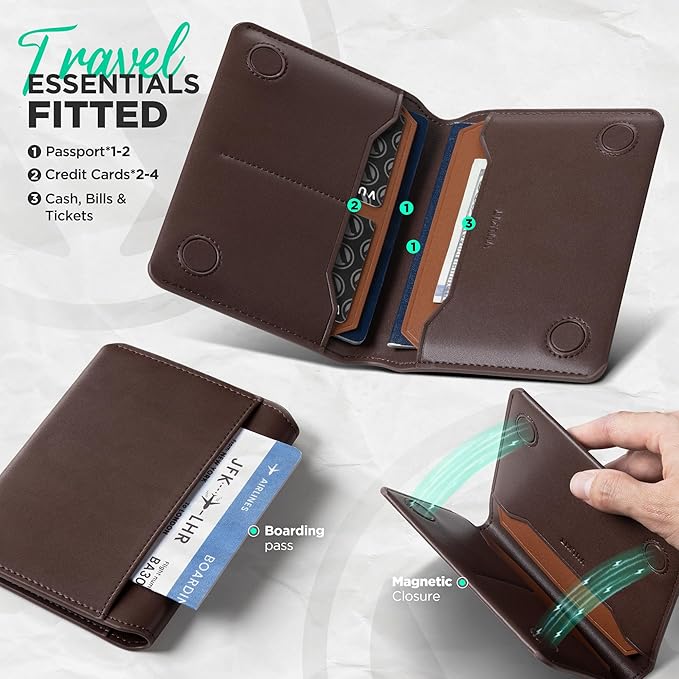 VULKIT Slim Minimalist Passport Wallet RFID Blocking Passport Holder for Travel, Leather Travel Wallet for Men Women, Magnetic Closure