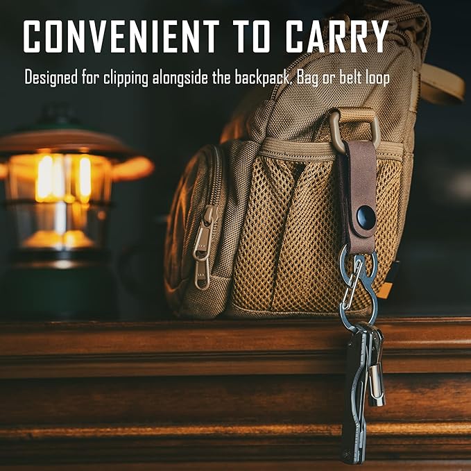 KeyUnity KS03 Leather Belt Keychain with 420 Stainless Steel Carabiner Clip - Multi-Use Key Holder for EDC Outdoor, Home & Travel