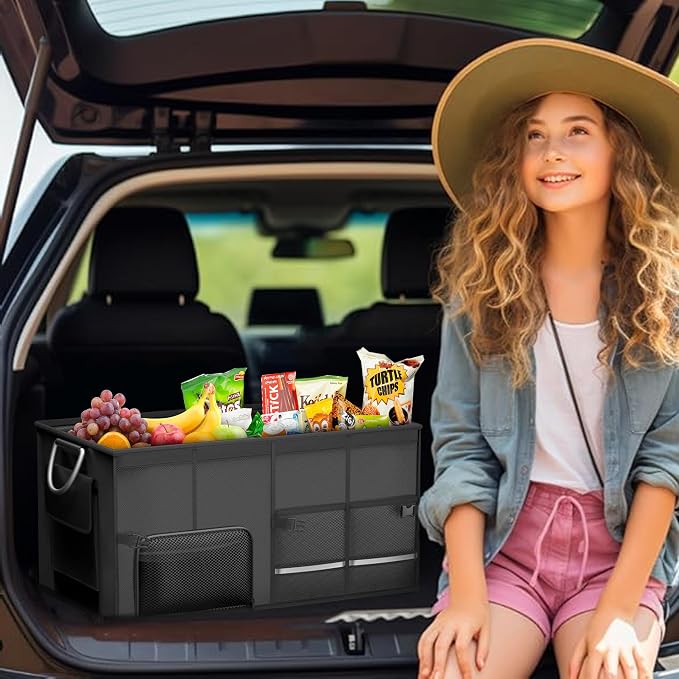 Trunk Organizer for Suv with a Separate Compartment for 1 Pair of Shoes - Reinforced Handles, Waterproof, Collapsible, Multi-Compartment Car Trunk Organizer for Jeeps, Sedans - 72L