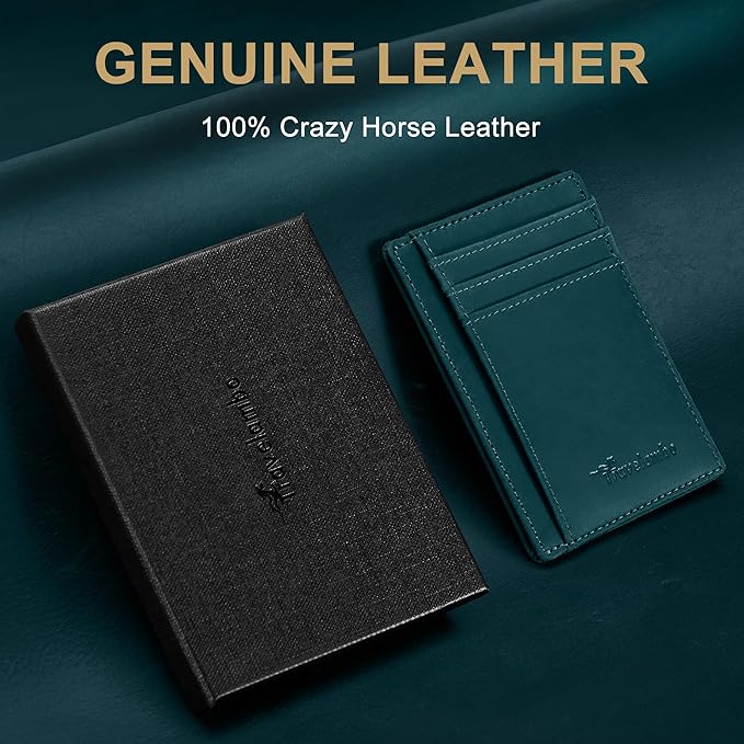 Travelambo 100% Genuine Leather Wallet for Men and Women, Slim Minimalist RFID Blocking Front Pocket Credit Card Holder with Gift Box