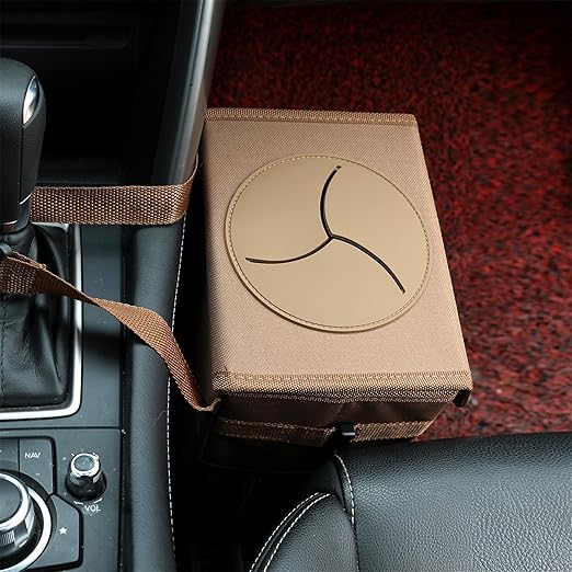 AOKJOY Car Garbage can with lid Leak Proof Vehicle Trash Can 3 Storage Pockets Hanging Waterproof car Trash Bag for SUV Brown