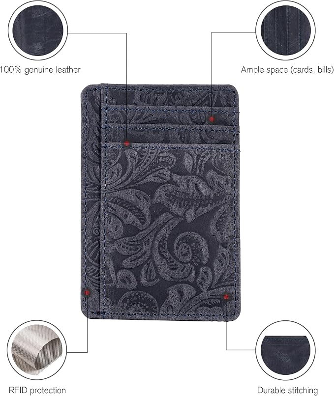 Real Leather Slim Minimalist Wallet for Men and Women -RFID Blocking Front Pocket Thin Credit Card Holder Stylish Wallets (Navy Blue)